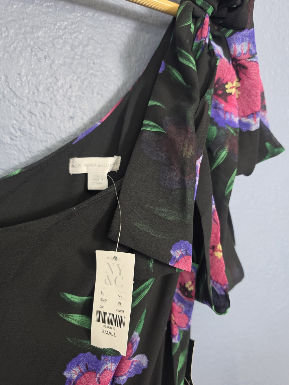 NY & Co Black Floral Maxi Dress with Tie Shoulder - Small